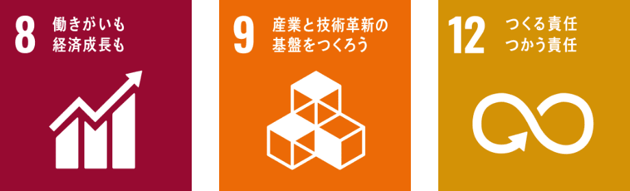 8 働きがいも経済成長も　9 産業と技術革新の基盤をつくろう　12 つくる責任つかう責任